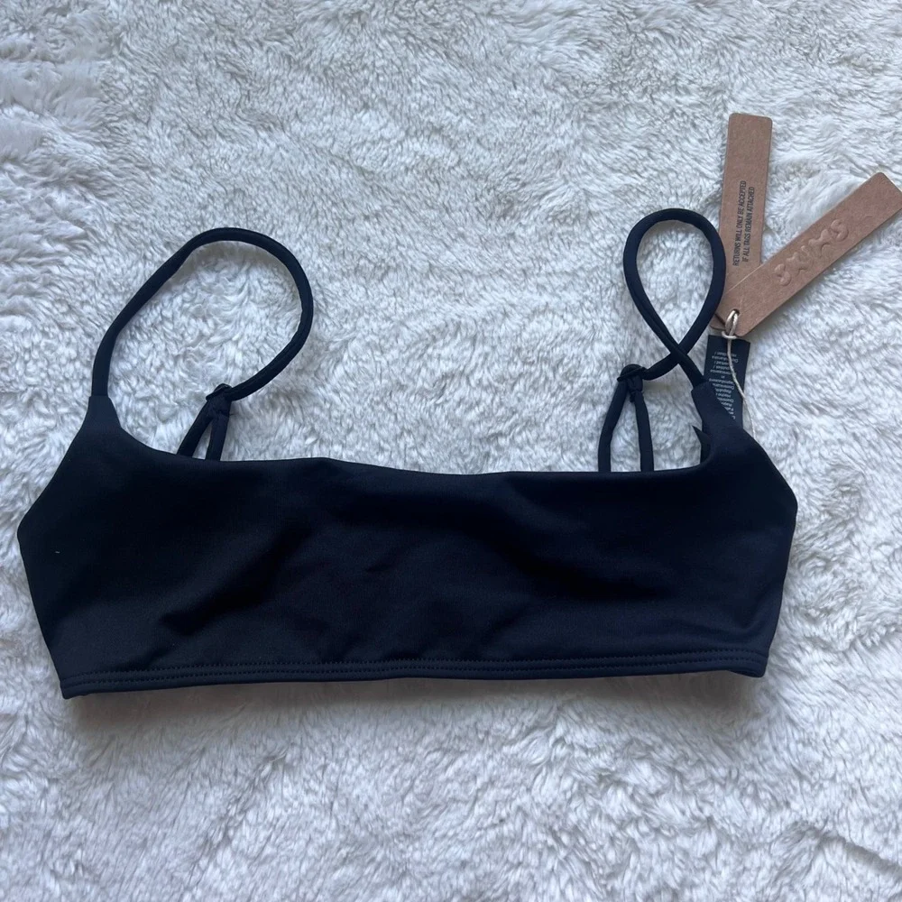 SKIMS Classic Swim Square Neck Scoop Top Obsidian Black XXS BT-SCP-9610W NWT